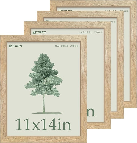 Picture Frame 4 Pack - Solid Wood Poster Photo Frame - Woodgrain Series - Room, Office, Gallery, Studio Display - Wall Hanging