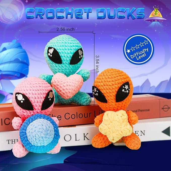 ekaus Crochet Kit for Beginners, Crochet Kit with Step-by-Step Video Tutorials, Crochet DIY Knitting Supplies for Adults, Crochet Aliens(45%+ Yarn)