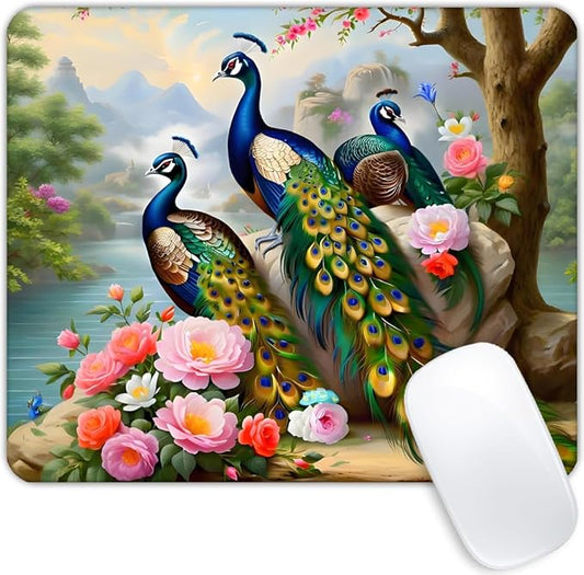 Square Mouse Pad Peacock,Gaming Mouse Pads for Desk,Soft Computer Waterproof Non-Slip Mouse Mat
