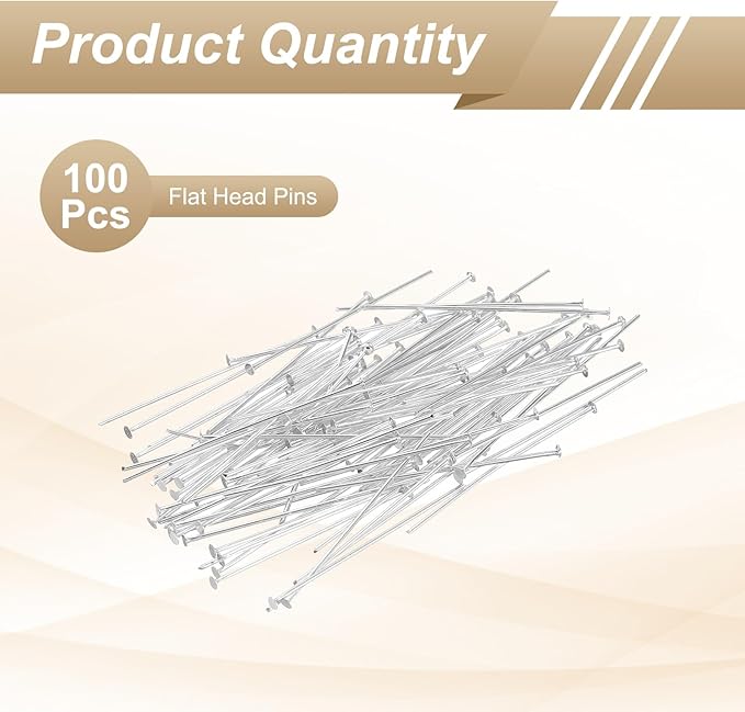 HARFINGTON 100pcs Flat Head Pins 1.18" 30mm Needles Bulk for Earring Pendant Necklace Bracelet Charm Jewelry Making Findings DIY Craft, Silver Tone