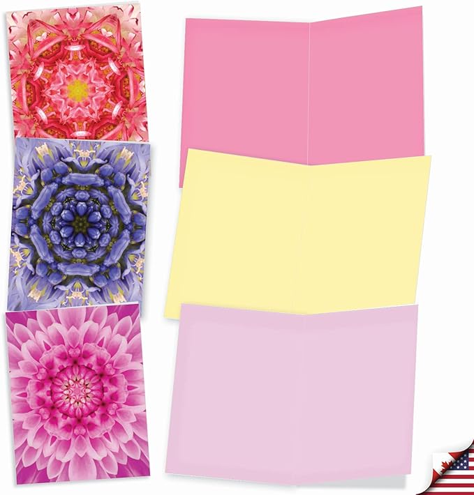 The Best Card Company - 10 Assorted Flower Cards Blank (4 x 5.12 Inch) - All Occasion Floral Greetings Boxed - Bloomoscopic M6033