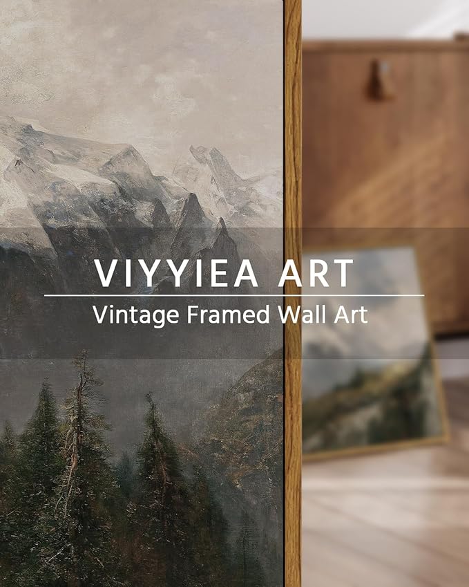 VIYYIEA Framed Canvas Wall Art Room Decor, Winter Decor, Mountain Landscape Wall Painting Prints, Rustic Farmhouse Decor for Bedroom Bathroom Living Room 16"x24"