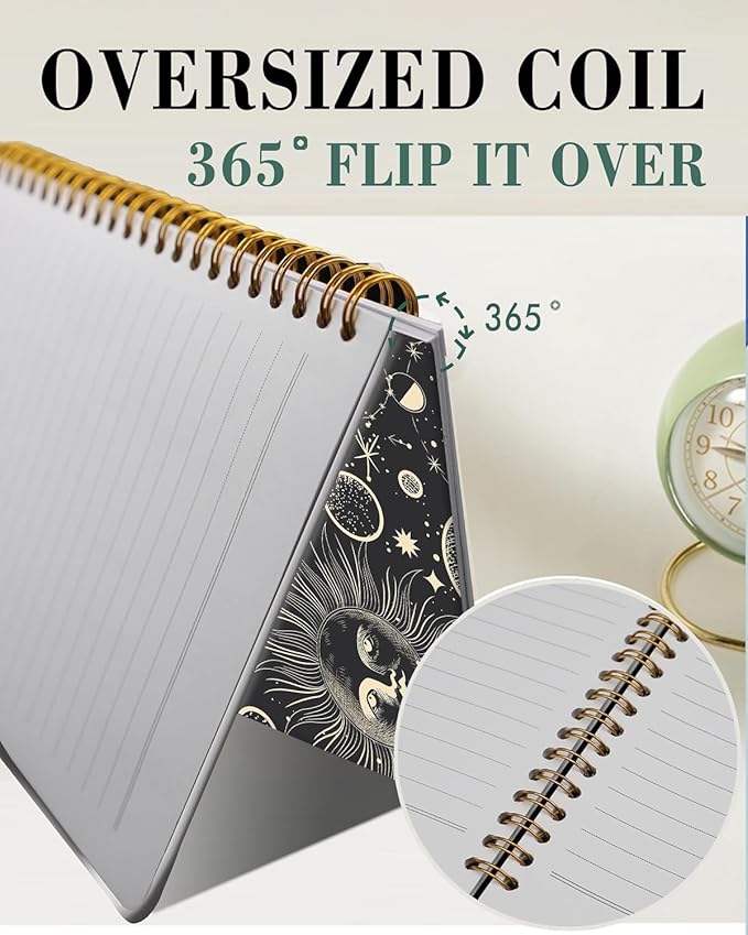 Spiral Journal Notebook,A5 Hardcover Lined Journals for Women 6 x 8.3 in,60 Sheets 120 Pages Thick Paper,Cute College Ruled Writing Notebook for Office Work School(Black Universe Moon)