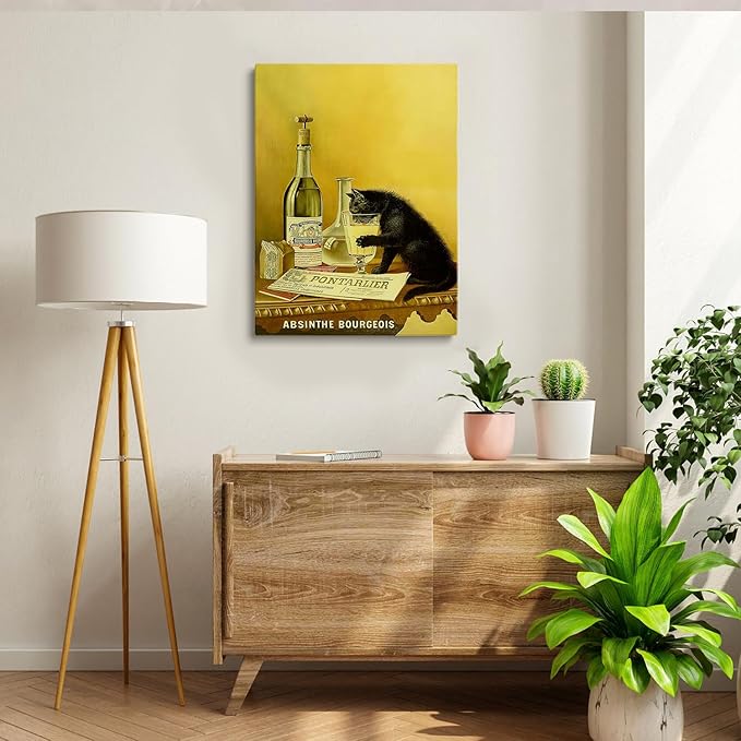 Black Cat Wall Art, Absinthe Print, Vintage Cat Alcohol Poster,Bar Wall Decor, Beverage Print Art, Large Art,Vintage Art For Bar,Vintage Bar Painting Print,Bar Cart Decor20x30Unframed