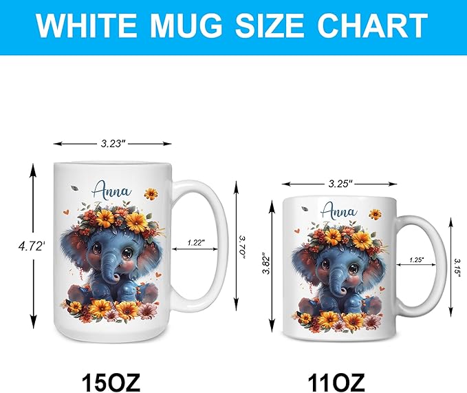 Hyturtle Personalized Elephant Coffee Mug - Just A Girl Who Loves Elephants - Custom Name Cup for Animal Lover Women - Ceramic 11oz-15oz