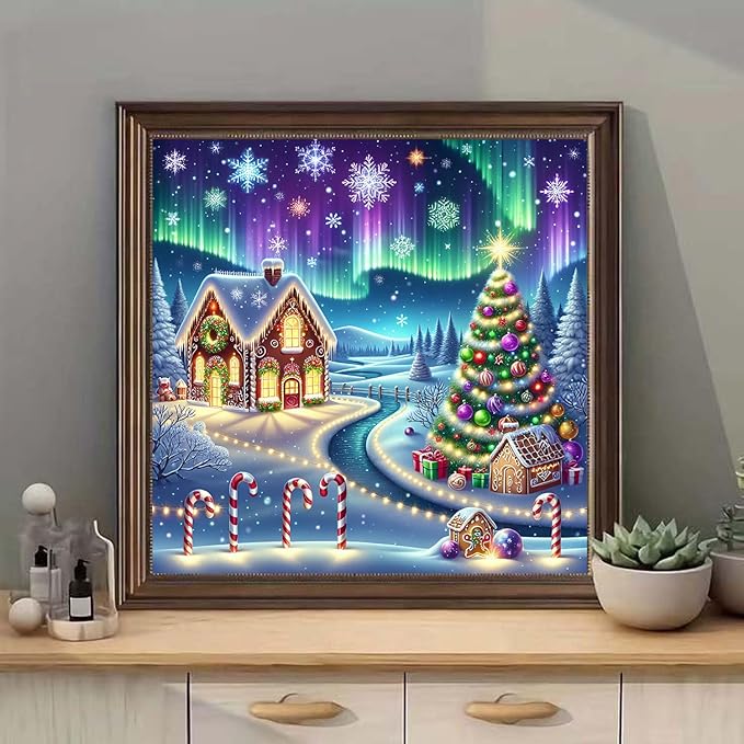 mrpwnle Christmas Diamond Art Kits for Adults-Christmas Diamond Painting Kit for Adults Beginners,5D Round Full Drill Winter Gem Painting Crafts Kit for Home Wall Decor 13.8x13.8inch