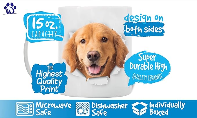 Golden Retriever Coffee Mug - Ceramic Funny Coffee Mug - Perfect Dog Lover Gift - Cute Novelty Coffee Mug Present - Great Birthday or Christmas Surprise for Friend or Coworker, Men and Women (15oz)