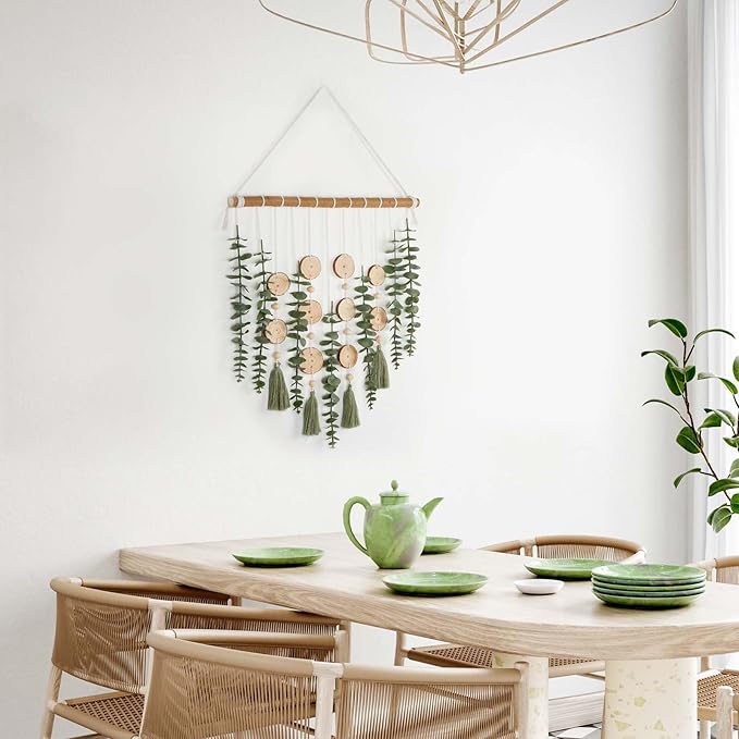Artificial Eucalyptus Plant Wall Decor Fake Greenery Leaves Stems Wall Hanging Faux Plants on Wood Stick Green Boho Rustic Farmhouse Decor for Bathroom Bedroom Dining Room Indoor Home