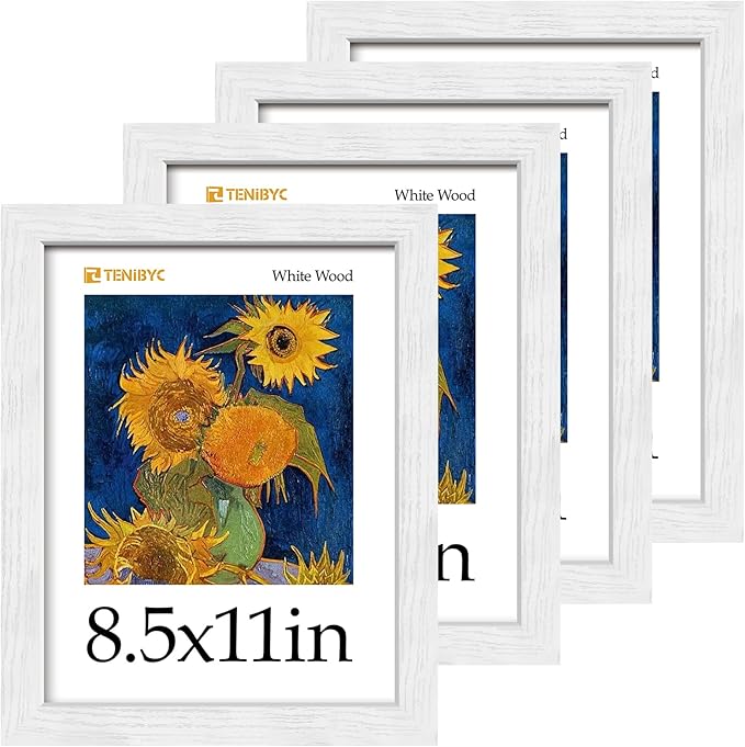 Picture Frame 4 Pack - Solid Wood Poster Photo Frame - Woodgrain Series - Room, Office, Gallery, Studio Display - Wall Hanging