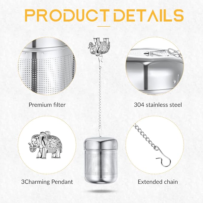 3 Sets Tea Infusers Steeper for Loose Leaf Tea Holder Stainless Steel Tea Ball Mesh Strainer Filters with Drip Trays and Pendant(Cute Style)