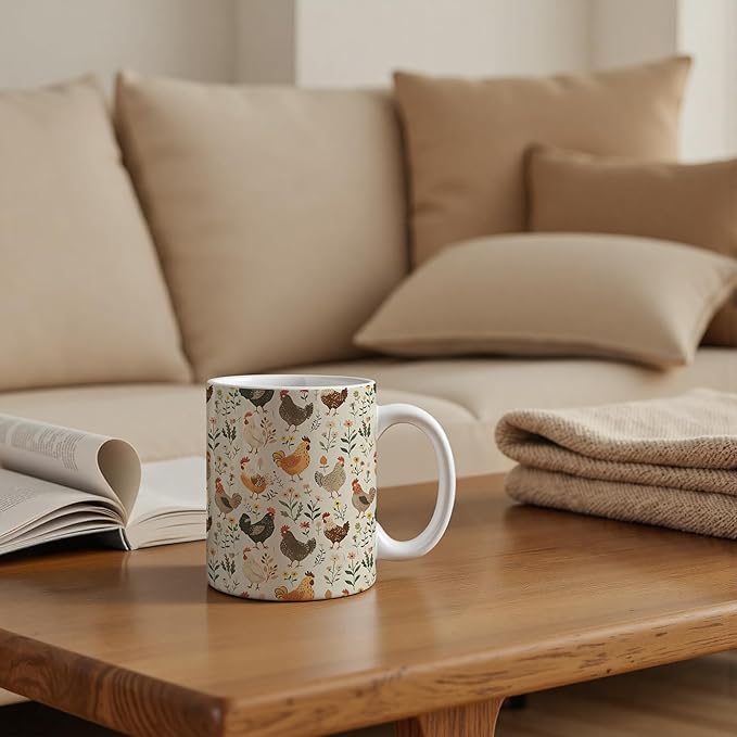 Farmhouse Chicken Mug 11 oz, Chicken Mom Lady Gifts Coffee Cups Ceramic, Cottagecore Farm Animal Lover Gifts Ceramic Mug for Coffee Tea Hot Cocoa Home Office Work