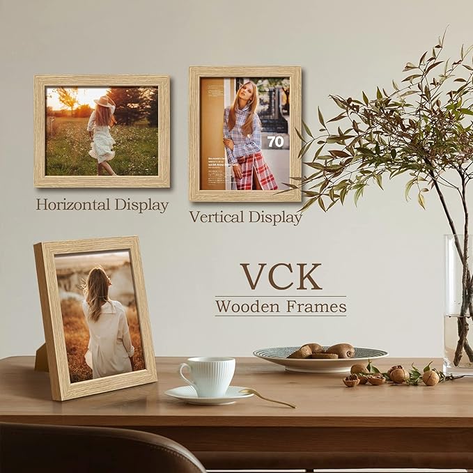 VCK 8x10 Picture Frame Set of 3 - Beige Oak, Natural Solid Wood Photo Frame, Table Display or Wall Hanging