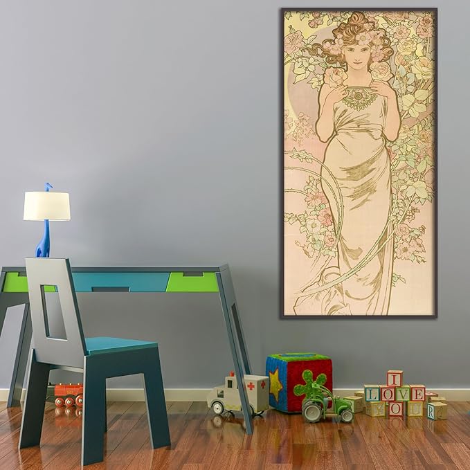 OKRA Alphonse Mucha Canvas Wall Art Femme Animee En Fleur Poster French Art Nouveau Painting Retro Poster Famous Master Painting Print Modern Home Wall Decor Unframed(12x24in/30x60cm)