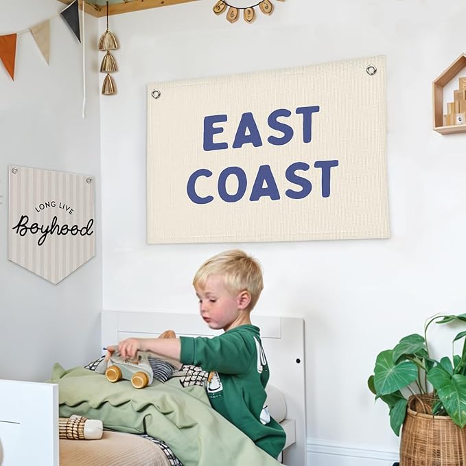 Lacama Coastal Nursery Room Decor,Vintage East Coast wall art Banner, Coastal Cowgirl Wall Art Blue Aesthetic Trendy Wall Art Dorm Decor For College Girls Canvas Banner 30x21 Inch