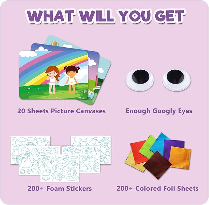 SOOVSY 200 Sheets Princesses & Unicorns Foil Art Fun Kit for Kids, Foil Art Craft DIY Creative Activity Gift Travel Toys for 4 5 6 7 8 9 Years Old Kids Girls Boys(Unicorns & Princesses)
