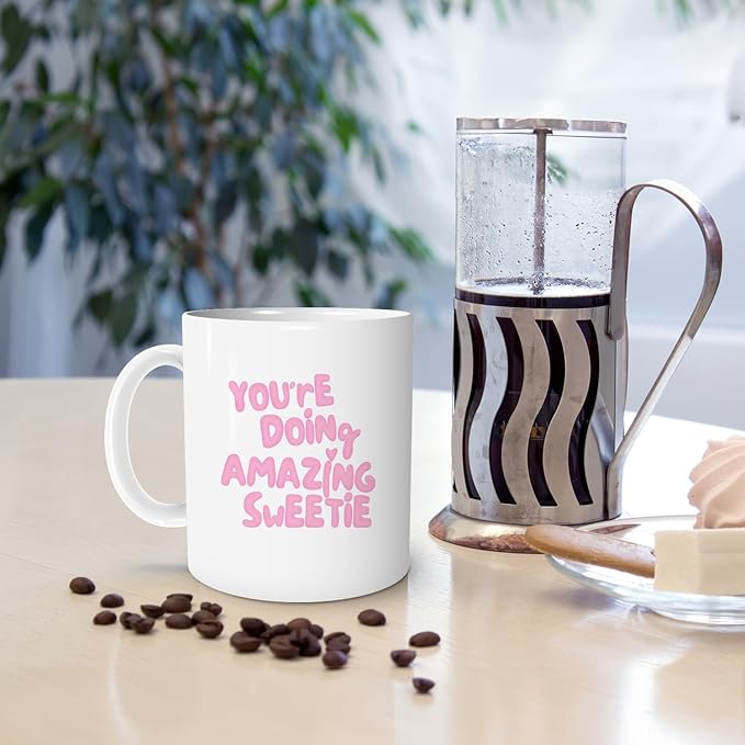 Preppy Coffee Mug,Affirmation Coffee Mug,You're Doing Amazing Sweetie Mug, Motivational Affirmations Gifts For Women Teen Girls,Encouragement Coffee Mugs 11oz