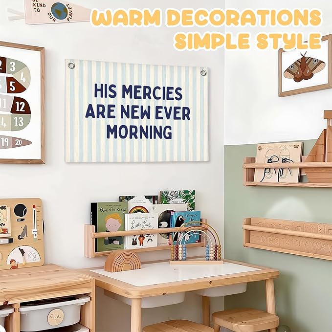 Christian Wall Art Decor, Christian Bible Verse Wall Hanging Linen Canvas Banner, Blue Inspirational Religious Decor for Living Room Bedroom Nursery Kids Room Playroom Classroom Homeschool Prayer Room, 30x20 Inch