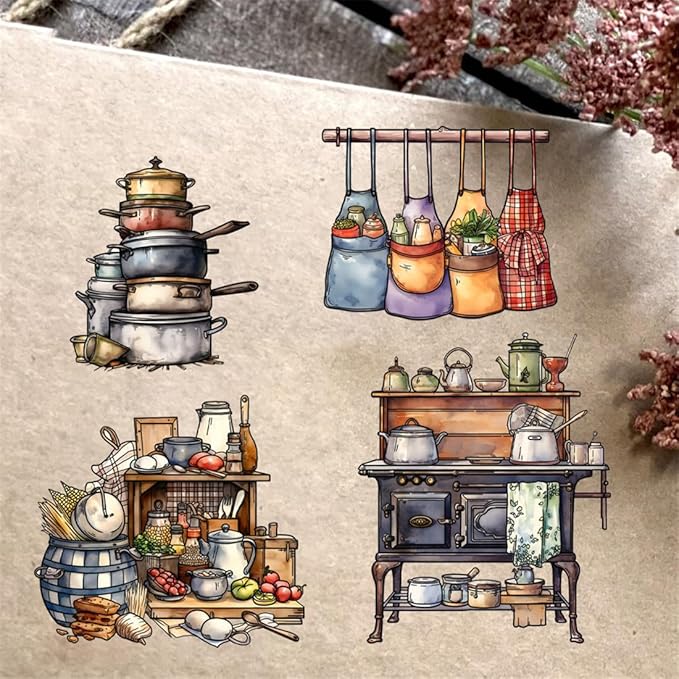 Kitchen Utensils Pots Stamps and Cutting Dies for Card Making DIY Transparent Silicone Clear Stamp and Metal Die Cuts Sets for Scrapbooking Paper Greeting Cards Decor Seals Craft Supplies