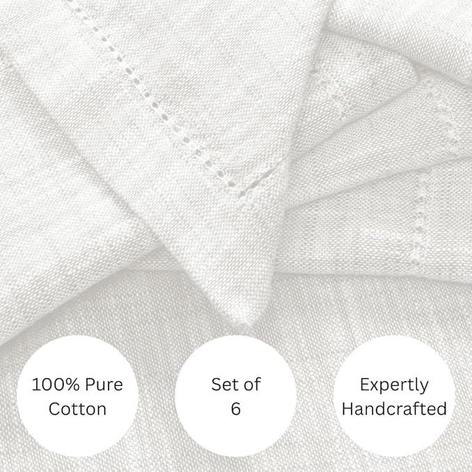 Slub Textured Dinner Napkins Set of 6-100% Cotton Cloth Napkins 18x18 Inch - Soft Durable Washable Fabric Napkins for Everyday Use & Special Occasions Christmas - White