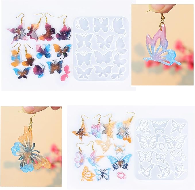 Resin Earring Molds, 2Pcs Butterfly Silicone Molds Keychain Pendant Molds Silicone Molds for Resin Jewelry, DIY Art Craft (B)
