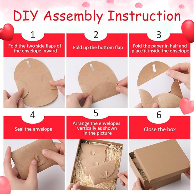 60 Set Mini Love Notes for Him Her with Envelope Valentines Day Gift Card Holder Mini Card with Envelope Long-Distance Relationship Gift for Him Her(4.1 x 2.8 Inch,Kraft,Brown)