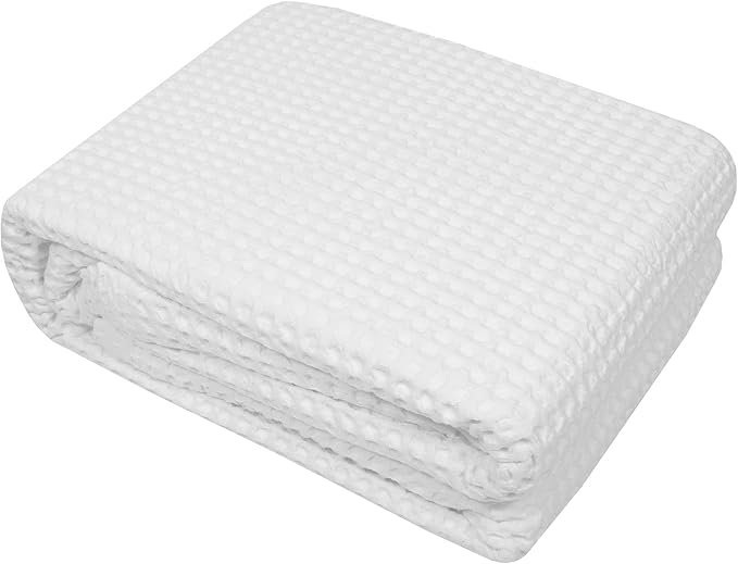 Sweet Home Collection 100% Fine Cotton Blanket Luxurious Weave Stylish Design Soft and Comfortable All Season Warmth, King, Waffle Weave White