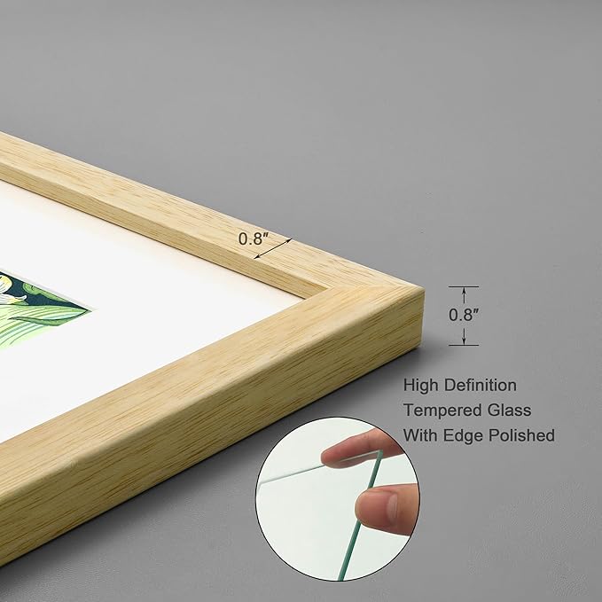 11x14 Picture Frame Made of Solid Wood Photo Frame with Real Glass for Pictures 8x10 with Mat or 11x14 Without Mat, Wall Mount or Tabletop Gallery Photo Frames,Natural,4 Pack