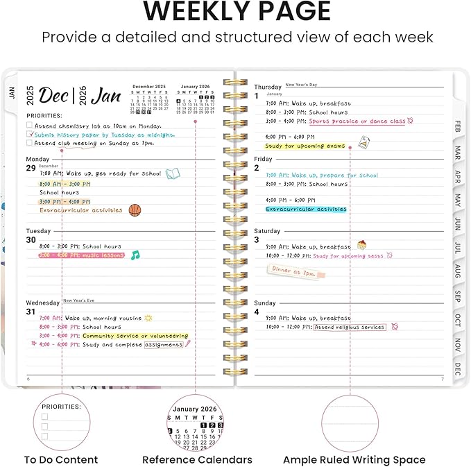 2026 Planner, Monthly and Weekly Calendar Planner for Women, Jan 2026 - Dec 2026, Hardcover Pretty 2026 Agenda Planner Book with Tabs, Spiral Bound, Perfect for School Office Home Supplies, 6.3" x 8.5" - Painted Bloom
