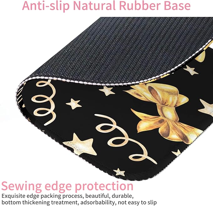 Seorsok Square Aesthetic Gold Bows and Golden Stars Mouse Mat,Premium Textured Mouse Pads for Office Laptop,Washable Square Mousepads with Extended Stitched Edges Non Slip Rubber Base,Black