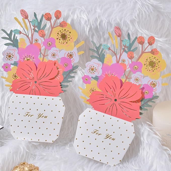 Paper Flowers Bouquet Cards - Handmade 3D Floral Greeting, Pop-Up Flower Note, Envelope Included Card, Artistic Blossom Stationery | Colorful Handmades Flowers Cardss For Mother Teacher Wife Sister