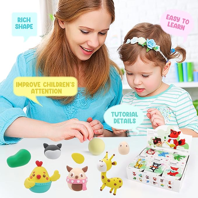 Air Dry Clay Kits - Modeling Clay for Kids, Ultra Light & Soft, Safe & Non-Toxic, 12 Boxes DIY Model Magic Clay with Sculpting Tools & Tutorials, Creatible Art Crafts Toys Gifts Boys Girls