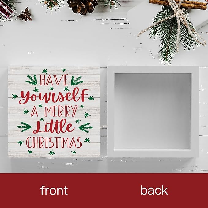 Have Yourself A Merry Little Christmas Wood Sign Christmas Decorations Indoor Farmhouse Christmas Decor Desk Table Block Signs Home Shelf Office Decoration 5 x 5 Inches