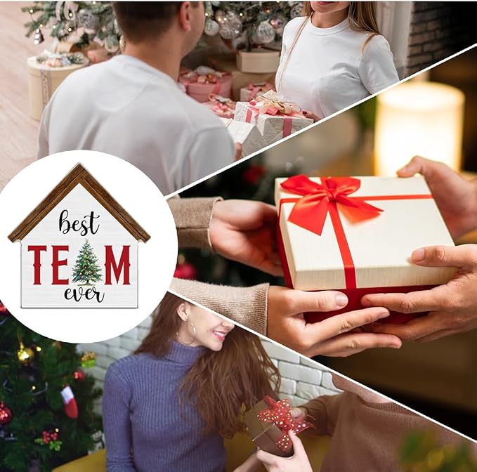 Christmas Office Decorations, Best Team Ever Gifts for Coworkers Employees, Office Christmas House Shaped Wooden Sign Decor for Desk Table Shelf