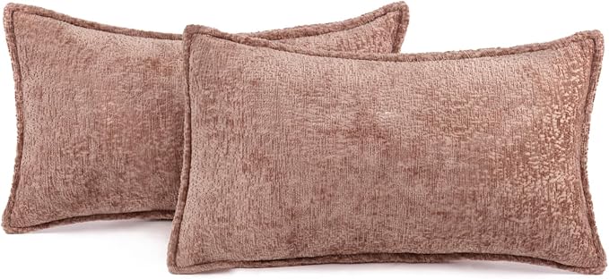 Pack of 2 Pink Decorative Throw Pillow Covers 12x20 Cozy Soft Chenille Boho Accent Vintage Farmhouse Rectangular Lumbar Couch Pillow Covers for Home Decor Bed Sofa Living Room