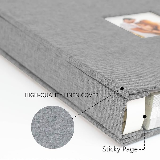 Photo Album Self Adhesive Pages for 4x6 5x7 8x10 Pictures Magnetic Scrapbook Photo Albums with Sticky Pages Books with A Metallic Pen for Baby Wedding Family 13.2x12.8 Grey 120 Pages