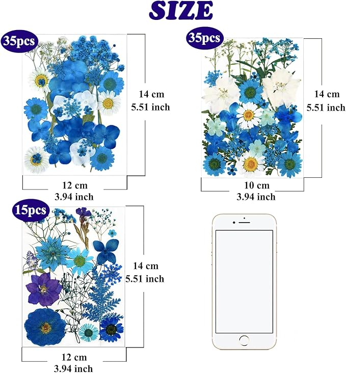 85 Pcs Blue Pressed Dried Flowers for Resin Molds, Real Natural Flowers Leaves Bulk for DIY Art Nail Crafts, Jewelry, Candle, Soap Making