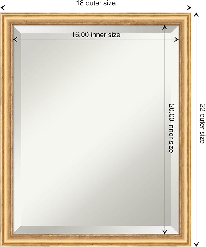 Amanti Art Gold Wall Mirror 22x18 Salon Scoop Gold Rectangle Bathroom Mirror for Wall Decor Living Room, Small Casual Wood Frame, Hangs Horizonally and Vertically, Bathroom Decor, Beveled Edge