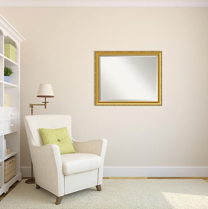 Amanti Art Gold Wall Mirror 26x32 Colonial Embossed Gold Rectangle Bathroom Mirror for Wall Decor Living Room, Large Traditional Wood Frame, Hangs Horizonally and Vertically, Bathroom Decor, Beveled