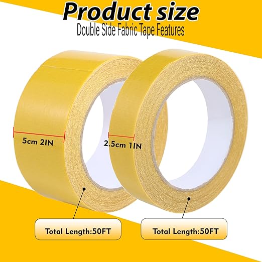 Double Sided Fabric Tape Heavy Duty Mounting Tape 1"/2“ x 50FT Resistente Clear Super Stick Tape with Fiberglass Mesh High Tack Strong Adhesive for Clothes Carpet Arts