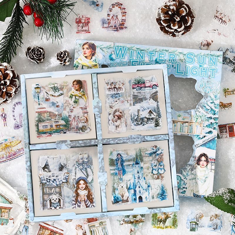 430Pcs Scrapbook Winter Landscape Stickers Set for Scrapbooking Supplies, Aesthetic Collage PET Stickers for Journaling, Junk Journal, Bujo, DIY Craft Art, Scrap Booking Supples Kit - Image 2