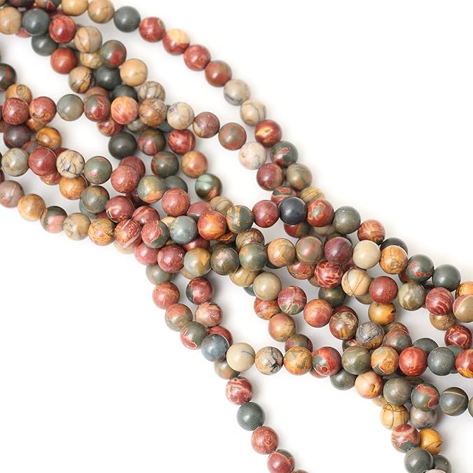 45PCS 8mm Natural Picasso Jasper Gemstone Round Loose Beads for Jewelry Making 1 Strand 15"