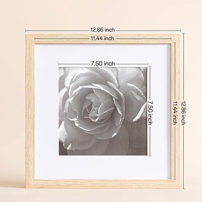 eletecpro 12x12 Picture Frames Set of 9 with Mat for 8x8 Photos or without Mat for 12x12, Square Gallery Wall Decor Collage for Picture Display, Natural Frame Set for Wall Hanging