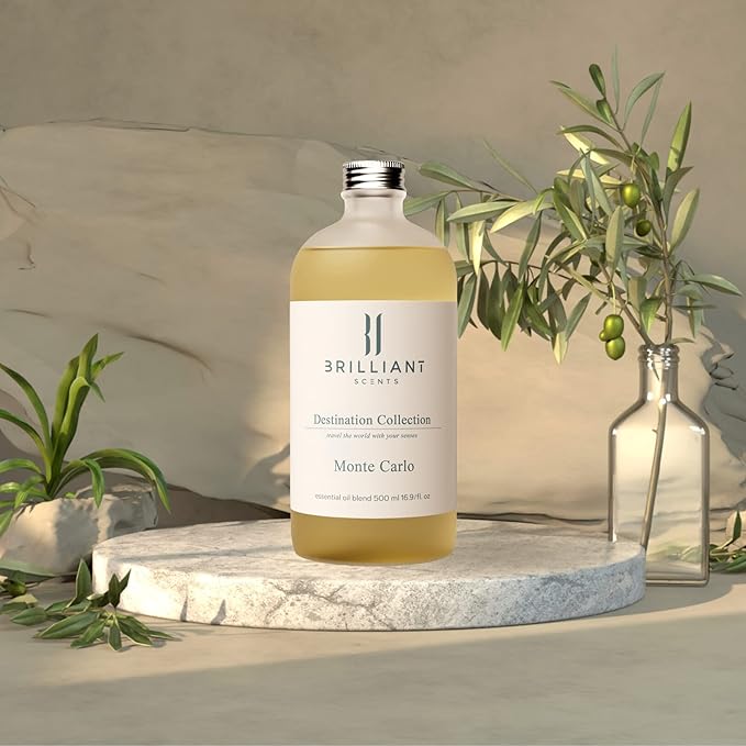 Brilliant Scents Monte Carlo Fragrance Oil 500ml - Premium Diffuser Oil for Home, Office, Hotels - Long Lasting, Plant-Based, Meets IFRA Standards, USA-Made - Jasmine, Lemongrass, Green Tea