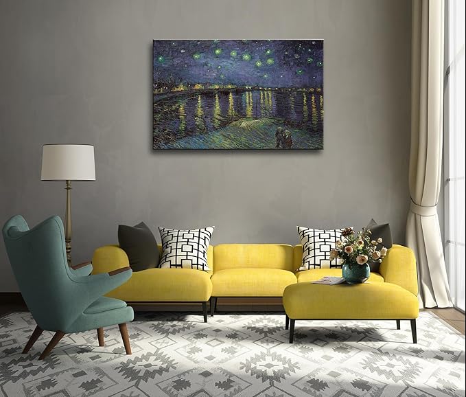 weiyiart Starry Night Over the Rhone by Van Gogh Classic Oil Paintings Reproduction Modern Seascape Giclee Canvas Prints Wall Art Ready to Hang for Living Room Home Decorations24x36