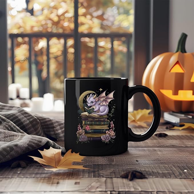 Personalized Cute Tarot Book Dragon Mug, Cute Purple Romantasy Dragon Reading Books Ceramic Cup for Bookish 11oz - 15oz