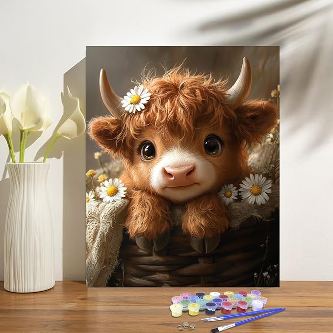 obterie Cow Paint by Numbers Kit for Adults Beginner Animal Oil Painting Kit Adult Paint by Number Kits on Canvas DIY Painting for Beginners Art by Numbers for Gifts Home Wall Decor 16x20 Inch