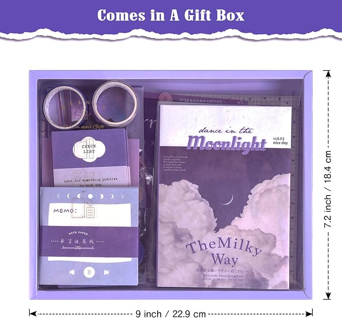 Scrapbooking Supplies Kit, 351pcs Bullet Junk Journal Kit with Journaling Supplies Aesthetic Scrapbook Paper A6 Grid Notebook, Scrapbook Kit, Craft DIY Gift for Adult Teen Girl Kid Women, Moonlight