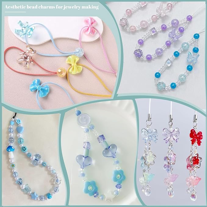 500-550PCS TINKRSTUFF Assorted Mix Acrylic Beads For Bracelet Making, Cute Beads For Jewelry Making Flower Bow Butterfly Candy Heart Gummy Bear Kawaii Aesthetic Bead,DIY Necklace Keychain Phone Charms