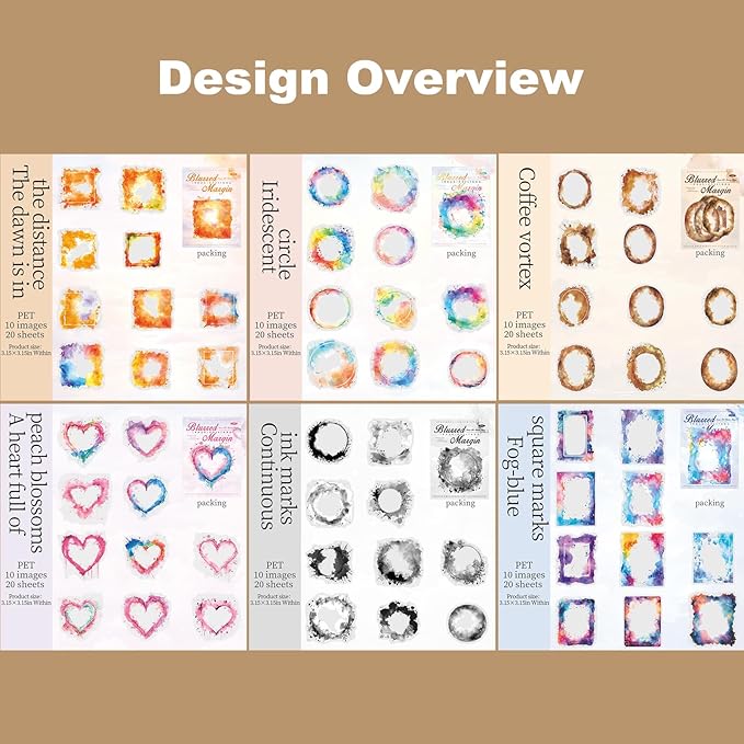 Frame PET Sticker Set, 120PCS Watercolor Blending Borders for Scrapbooking, Journaling, and Craft Supplies