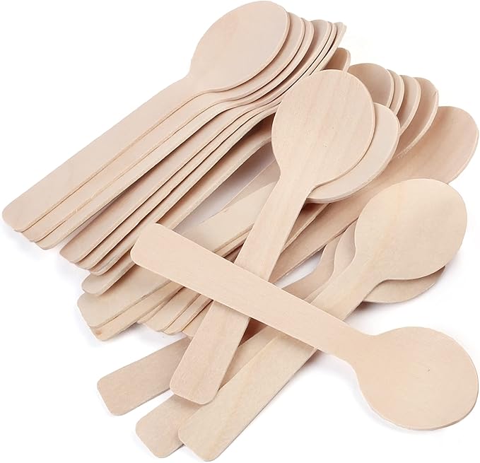 LotFancy Mini Wooden Spoons, Pack of 100, 4 inch Length, Disposable Tasting Sampling Spoons, Biodegradable Compostable Eco-friendly Birchwood Taster Spoons